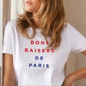 Sezane Bons Baisers De Paris White Print T Shirt